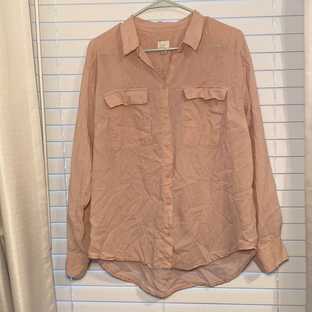 a new day Blush Pink Button Down Longsleeve Shirt + Front Buttoned Pockets [XL]